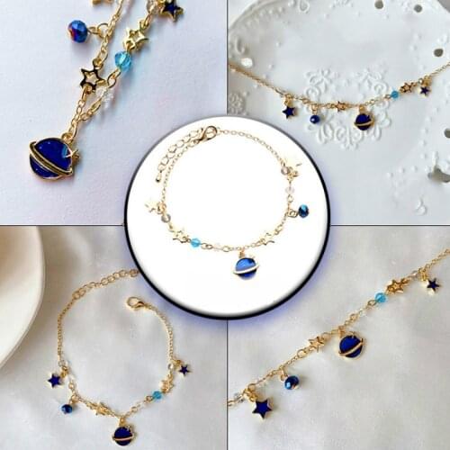 Galaxy Starry Sky Star Bracelet Blue Pink Crystal Charm Romantic Sailor Moon Planet Bracelet Jewelry Gift for Female Girls