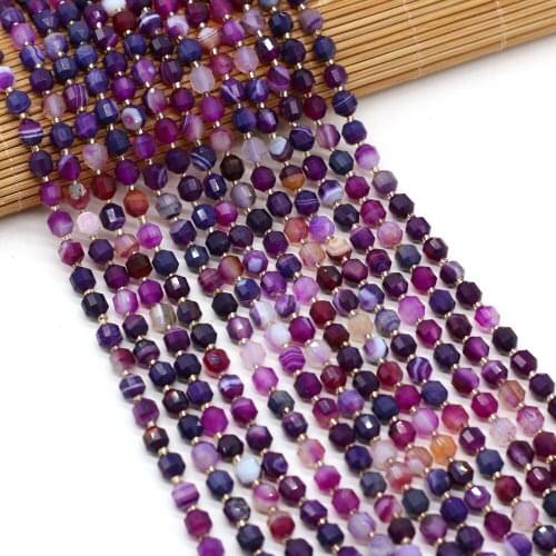 Natural Stones Purple Striped Agate Beaded Exquisite Olive Shape Faceted Energy Column Beads For DIY Jewelry Making Bracelet 6mm