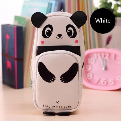 1PC Korean Cartoon Animals PU Leather Cute Kawaii Panda Pencil Case Waterproof Pencils Bag Stationery School Student Supplies