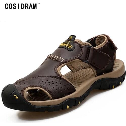 COSIDRAM Split Leather Men Sandals 2018 Summer Casual Men Shoes Fashion Comfortable Male Footwear Sandalias RMC-209