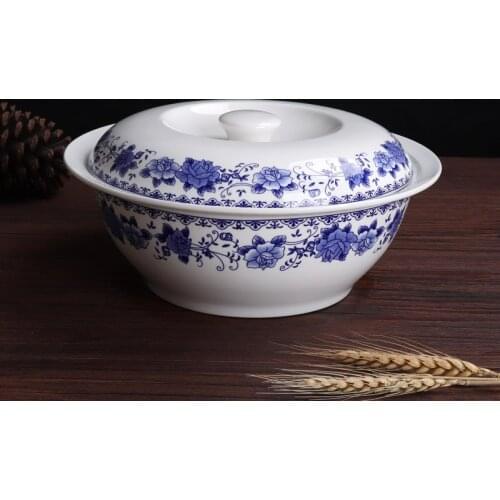 Jingdezhen 9-inch round ceramic soup pot with cover bone china tableware creative large household soup bowl