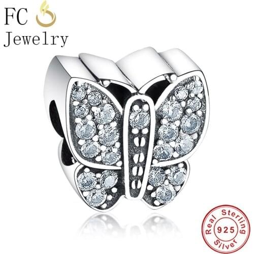 FC Jewelry Fit Original Brand Charm Bracelet 925 Silver Animal Butterfly Micro Pave Zirconia Bead for Making Women Berloque