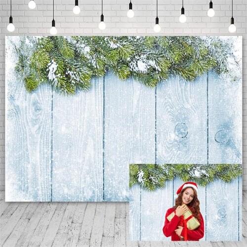 Avezano Backdrops Winter Merry Christmas Pine Snowflake Light Blue Wooden Floor Photography Backgrounds Photo Studio Photophone