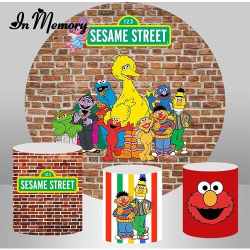 InMemory Brick Wall Elmo World Shop Sesame Street Birthday Party Round Circle Photography Backdrops Cartoon Backgrounds Custom