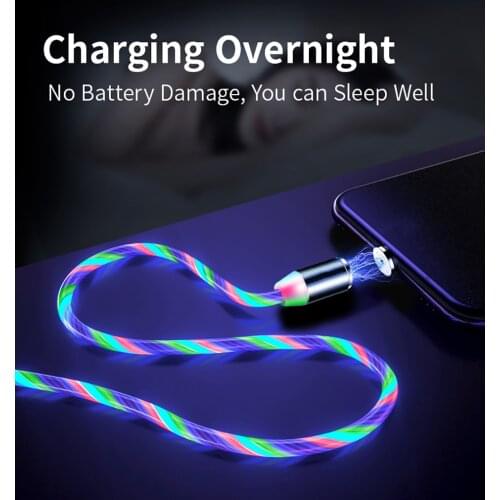 Flow Lighting Magnetic Micro USB Cable Type-C Cable LED Charging Wire for Samsung M 40 30 20 A 80 60 70 J4 7 6 2 8+ Note 9 S 10