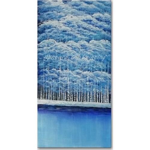 Mintura Wall Picture for Living Room Oil Paintings on Canvas Hand Painted A Large Blue Forest Home Decoration Wall Art No Framed