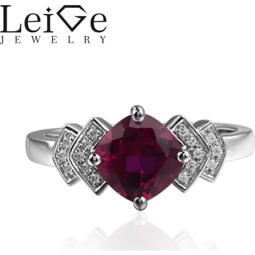 Leige Jewelry Lab Ruby Rings Cushion Cut Red Gemstone Anniversary Rings For Woman 925 sterling silver July Birthstone