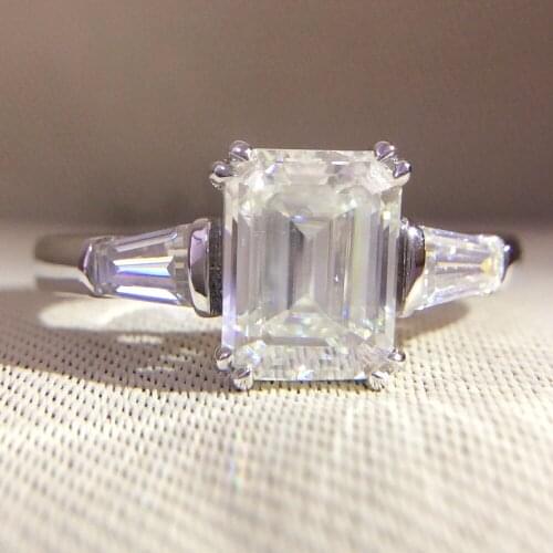 14K White Gold Emerald 4 Carat 8x10mm DF Moissanite Engagement Halo Ring Lab Diamond Solitaire Wedding for Women