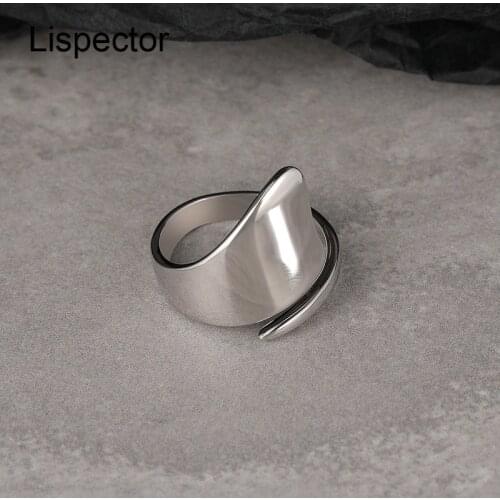 Lispector 925 Sterling Silver Korean Irregular Glossy Rings for Women Minimalist Hip Hop Rock Wide Ring Unisex Statement Jewelry