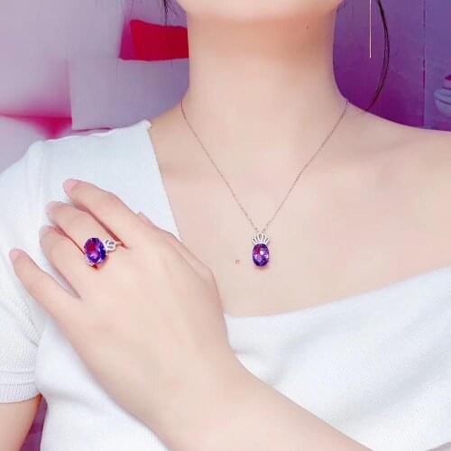 Best Gift Natural Real Amethyst jewelry set Natural Real Amethyst 925 sterling silver 1pc pendant,1pc ring