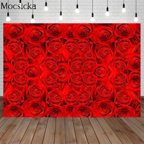 Mocsicka Valentines Day Red Rose Flower Backdrop Wedding Bridal Shower Romantic Party Background Decoration Props For Studio