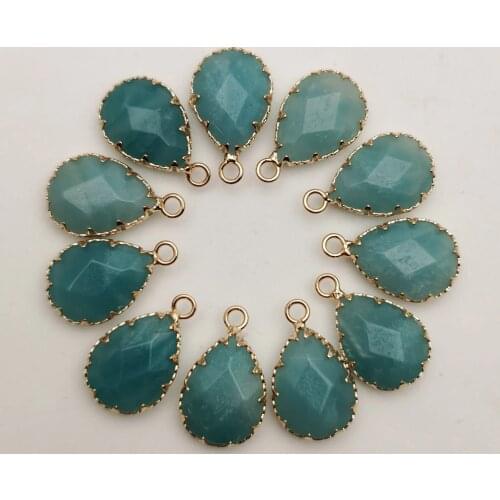Fashion natural Amazon stone Connector Charms water drop pendant for Necklace Jewelry Making wholesale 12pcs