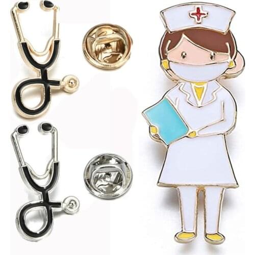 Cartoon Enamel Nurse Brooch Gold Lapel Pin Badge Metal Cute Pins Brooches Doctors Nurse Medical Vintage Jewelry Women Gift
