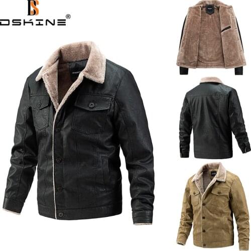 Men Winter Warm Leather Jacket Brand 2021 New Fashion Casual Leather Coat Men Slim Motorcycle Windproof Fleece Biker Jacket Men