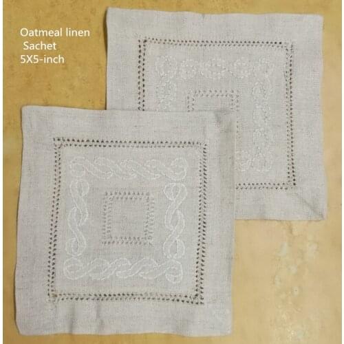 Set of 50 Fashion Oatmeal Sachet with Hand Made Embroidered Sachet Can Collection Beautiful Wedding Handkerchiefs 5x5-inch