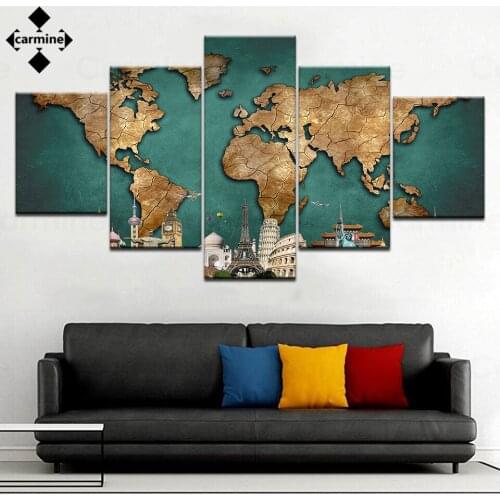 Hd Printings World Map Posters Wall Decor Famous Landmarks Canvas Paintings Eiffel Tower Statue of Liberty Pictures Decor Home
