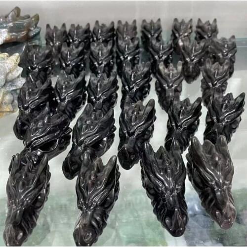 Natural silver obsidian crystal carved dragon head bone, exquisite craftsmanship home decoration