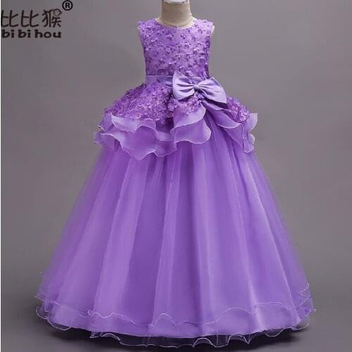 2018 NEW Girls Flower Petal Wedding party dress kids princess bow long Floor Length Gown children clothing baby girl 3-14yrs kid
