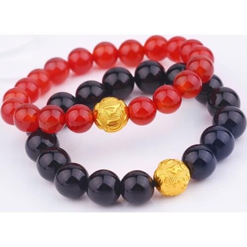 Couple Imitation Red Agate Single Circle Six-character True Words Original Year Female Hand String String Beads