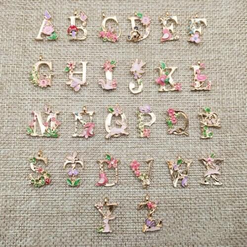 Newest 26 Piece/Lot 13*18mm Gold Color Flower Letters Charms Alphabet Initial Bracelet Charm Pedant For Jewelry Making A-Z