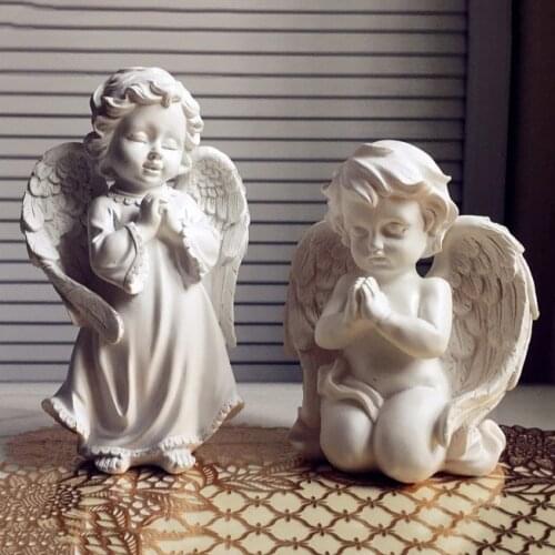 GARDEN ORNAMENTS HANDMADE SMALL ANGEL KNEELING & STANDING PRAY ANGEL DECORATION/ ANGEL STATUE/BABY SCULPTURE RESIN CRAFTS