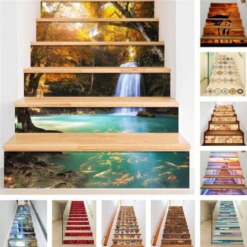 18x100cm/Custom Size Waterfall Scenery Staircase Sticker Self-Adhesive Removable Wallpaper Vinyl Stairs Decal Mural Home Decor