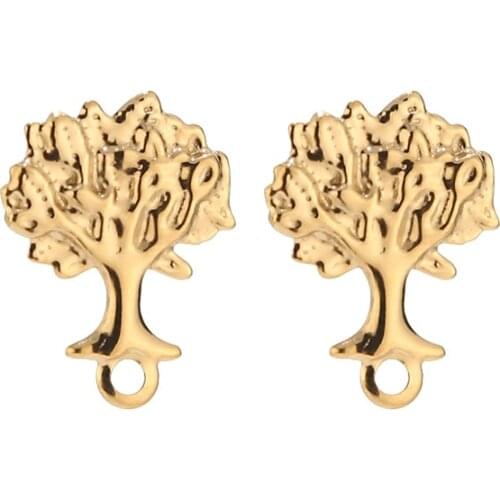 New silver/gold tone stainless steel Tree Post Stud Earrings with hole for DIY earring making 21mm*16mm