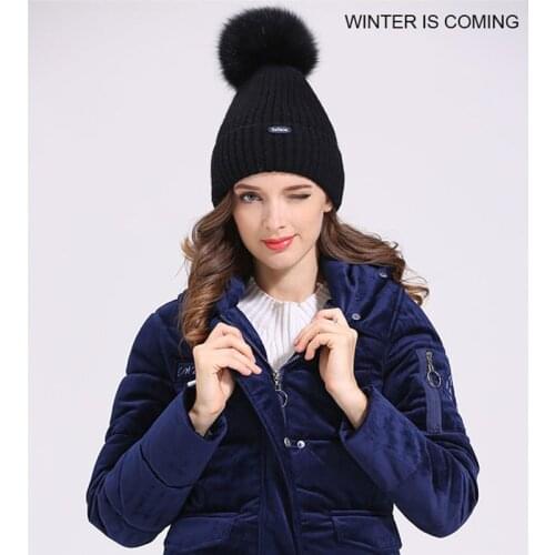 Wool ball wool cap, female winter fur warm fox hair ball cap, leisure outdoor knitted hat tide