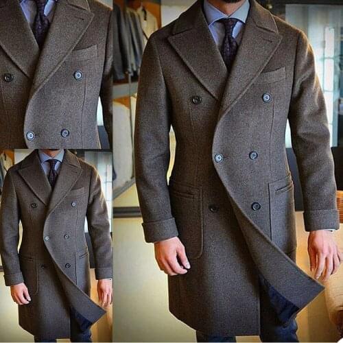 Winter Wool Thick Suits Jacket ONLY Grey Double Breasted Overcoat Long Tweed Wollen Blend Custom Made Formal Blazer Coat 2022