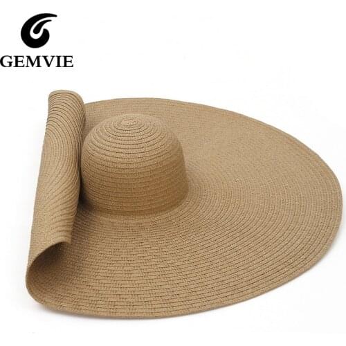 GEMVIE Oversized Straw Hat For Women Wide Brim Summer Sun Hat Packable Large Paper Beach Hat 2020 New Fashion
