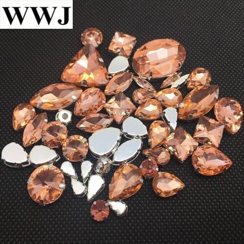 Light Peach Color Sew On Glass Fancy Stone with claw setting Navette,Teardrop,Rivoli,Triangle,Oval Shapes Sewing Crystals