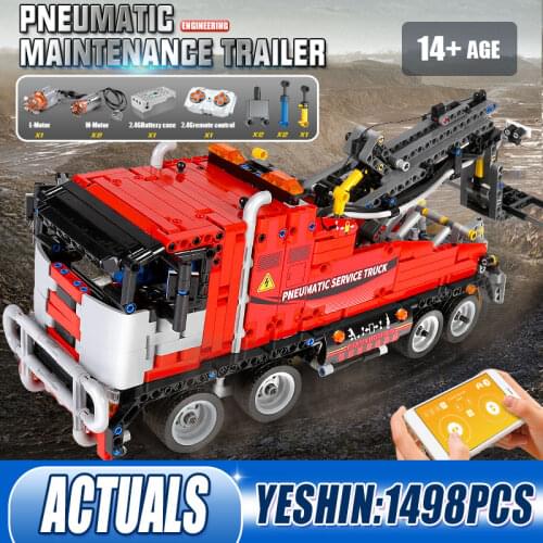 MOULD KING 19001 High-Tech Car Toys APP RC Motorized Pneumatic Service Truck Set Building Blocks Bricks Kids Christmas Gifts