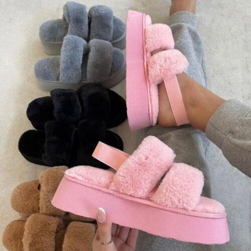 Hot new Home women slippers thick-soled double-layer fox fur back straps versatile durable sandals outdoor ladies shoes