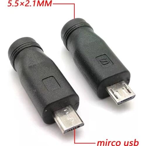 1pcs DC Connector 5.5 x 2.1mm Female to Mirco Usb Male Plug Power Adapter 5.5×2.1 to Mirco Usb Andriod port