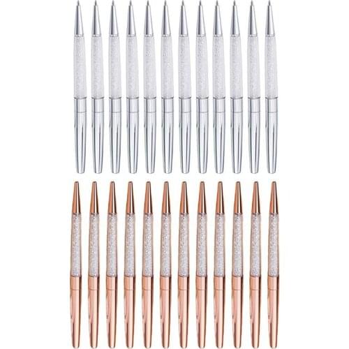 12Pcs/Lot Rose Gold /Silver Pen Diamond Pens Fine Black Ink Crystal Ballp