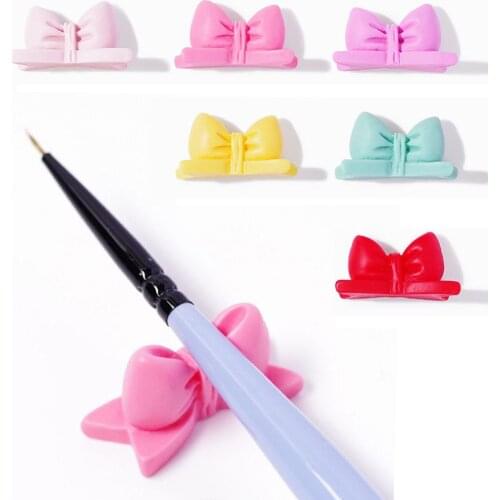 2 Pcs/Set Cute Cartoon Bowknot Nail Art Pen Holder Desktop Makeup Brush Organizer Tweezers Holder Tools Durable Nail Art Tools