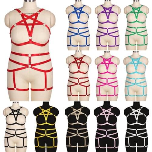 Bdsm Sexy Body Harness Plus Size Erotic Underwear Women Goth Chest Pentagonal Bondage Straps Garter Belts Fetish Rave 2 Pcs Set