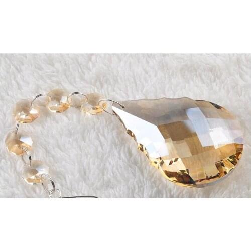 20pcs/lot Champagne 76mm Hulu pendent+14mm 5pcs Octagon Beads +6 Connectors Crystal Pendants for Chandelier Parts Decoration