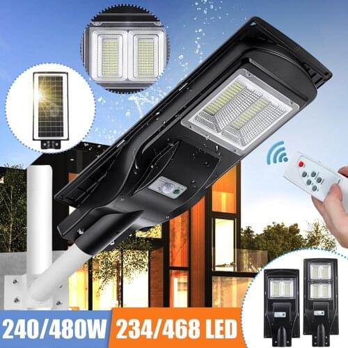 80W/120W 468 LED Solar Lamp Wall Street Light Super Bright Timing Lamp+Remote PIR Motion Sensor Security Lamp for Outdoor Garden