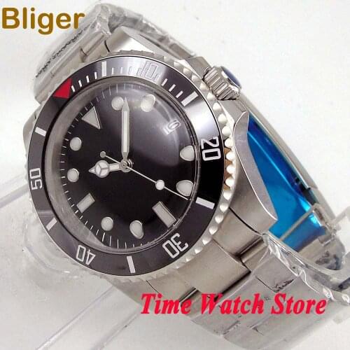 Bliger 40mm Miyota 8215 Automatic mens watch black strile dial super luminous saphire glass Ceramic Bezel