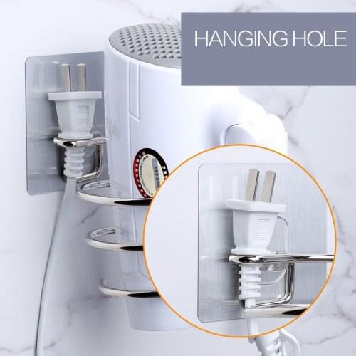 Hair Dryer Holder Blower Organizer Adhesive Wall Mounted Nail Free No Drilling Stainless Steel Spiral Stand for Bathroom ALI88