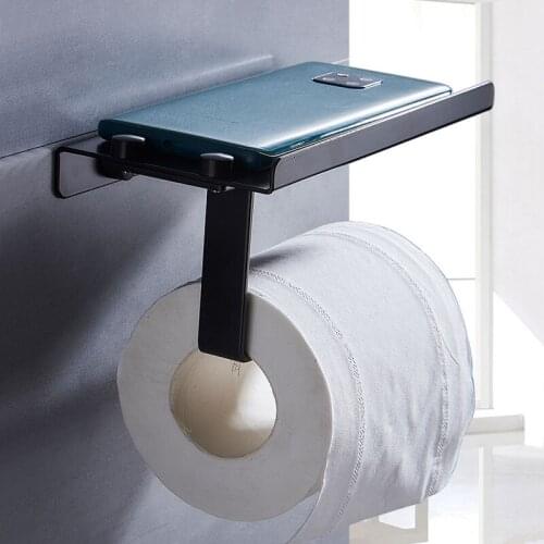 Bathroom Toilet Paper Holder Shelf Black Paper Towel Holders For Kitchen Rack Napkin Holder No Drilling Tissue Roll Paper Holder