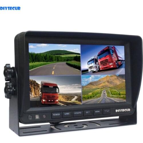DIYSECUR 7 Inch 4 Split Quad Display Color Rear View Monitor Car Monitor Support SD Card Video Recording