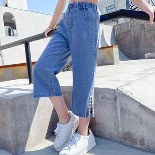 Jeans for Kids Girls Side Slit Calf-length Pants for Children Casual Clothes Big Girls Clothes Size 10/12 Clothing Korean Jeans