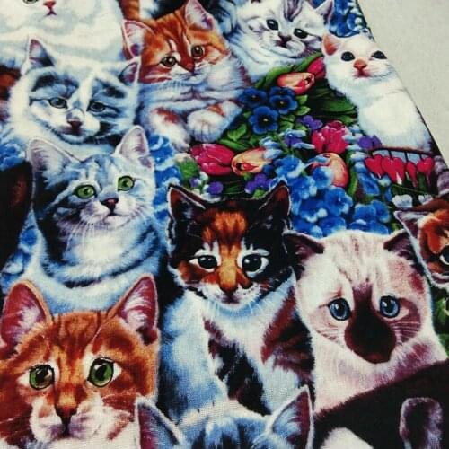 100% Plain Cotton viaPhil Cute Vivid Cat Friends Printed Fabric Patchwork Cloth Dress Home Decor