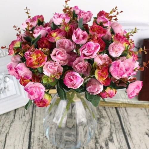1Bunch Fresh Artificial Rose Flowers 21 heads Romantic DIY Fake Silk floral for Wedding Party Home Decoration