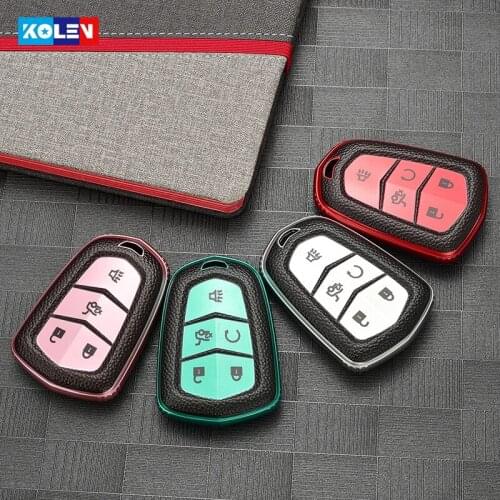 Leather + TPU Car Remote Key Full Cover Case For Cadillac Escalade CTS XTS ATS ATS-L XLS SRX 2015 4/5 Button 28T CTS-V XT5 CT6