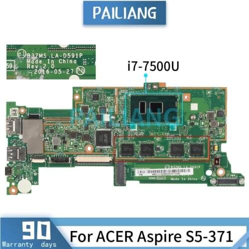 Mainboard For ACER Aspire S5-371 i7-7500U Laptop motherboard LA-D591P SR2ZV Tested OK