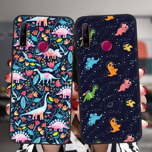 For Honor 50 Pro SE 30 9 10 20 10X Lite Pro 10i 20i 30i 8X 9X Black Protective Case Cute Dinosaur Baby Soft Silicone Cover