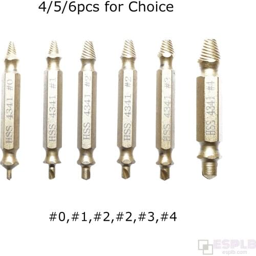 ESPLB 4/5/6pcs Damaged Screw Extractor Kit 1/4" Hex Screws Remover HSS 4341 Broken Breakage Head Stripped Screw Bolt Extractor